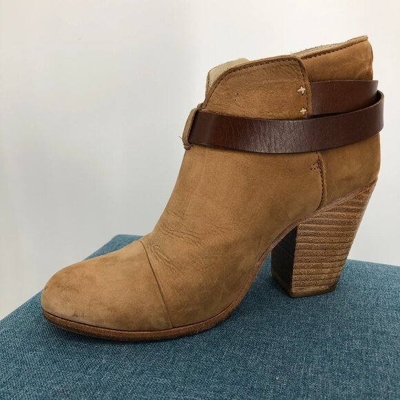 Rag and Bone Harrow Warm Brown Leather  Ankle Strap Block Heel Ankle Boots - Picture 9 of 15
